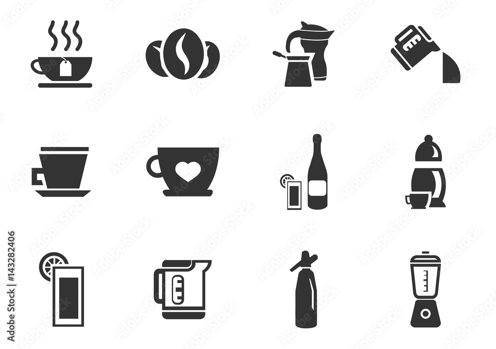 Utensils beverages icon set Utensils beverages icon set