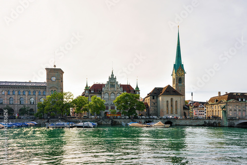 Fraumunster Church at Limmat River quay Zurich