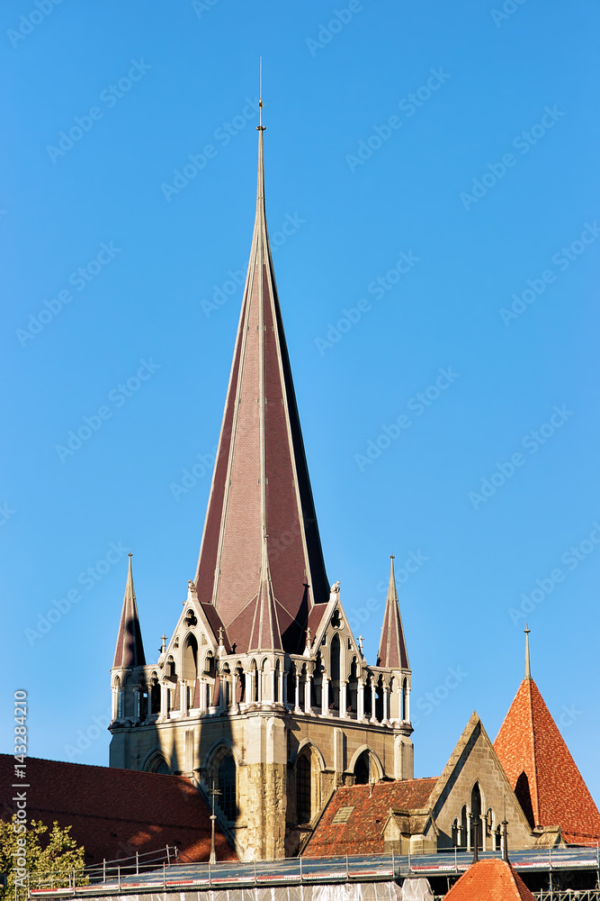 Spire of Cathedral of Notre Dame in Lausanne