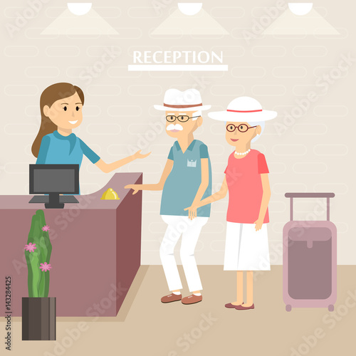 Elderly Tourists at Hotel Reception