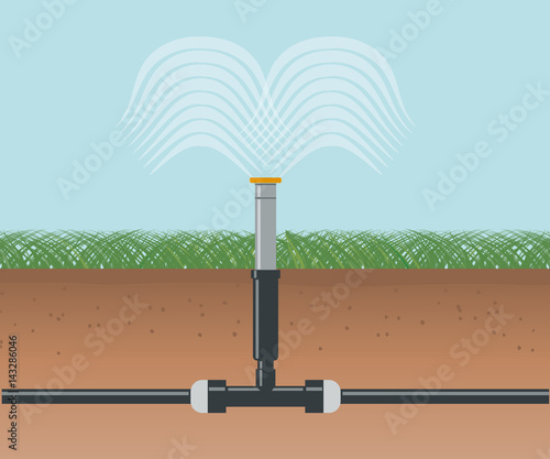 Water Irrigation. Automatic Sprinklers System