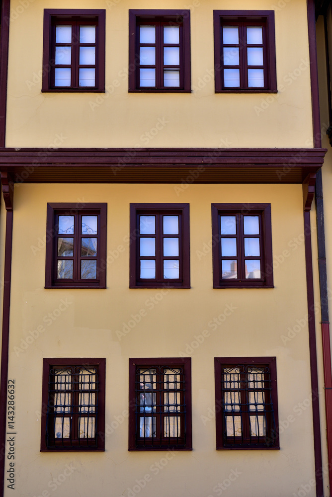 Obraz premium Restored Ottoman House's Windows in Eskisehir, Turkey