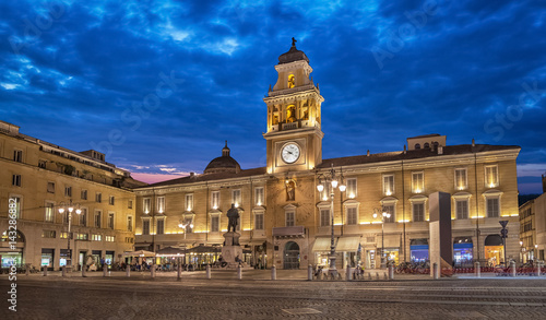 Piazza Garibaldi in the evening,  Parma, Italy photo