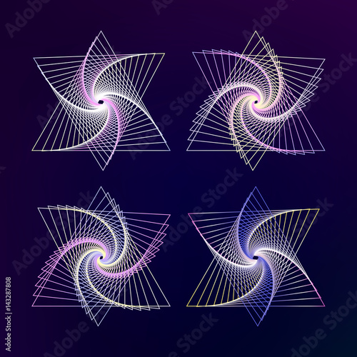 Polygonal contour elements for design. Vector symbols and elements. Magic, philosophy, space, paranormal, business, success, technology, vortex, logo. Vector illustration EPS 10