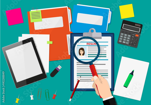 Human resources management concept, searching professional staff, vector illustration in flat design