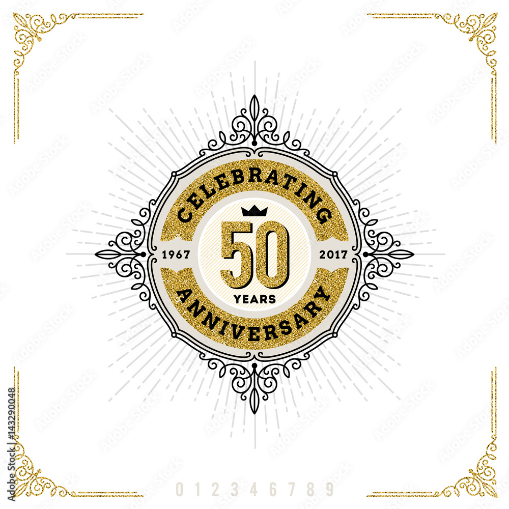 Naklejka premium Vintage Anniversary logo emblem with flourishes calligraphic ornamental elements.- vector illustration