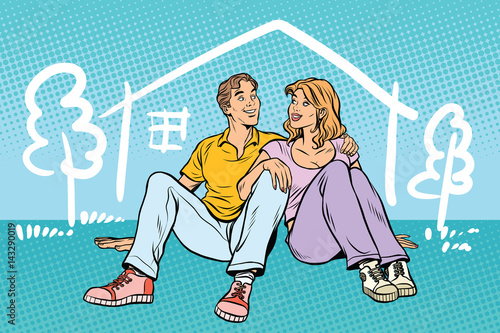 Young couple boy and girl dreams about the house
