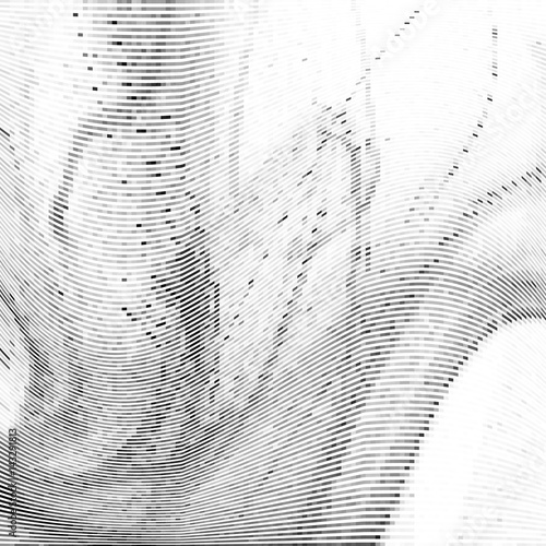 Glitch abstract background with distortion effect, bug, error, random wave black and white, monochrome lines for design concepts, posters, wallpapers, presentations and prints. Vector illustration.
