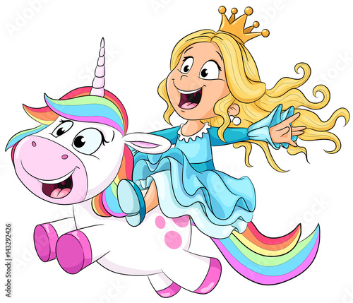 Niedliche Prinzessin reitet auf einem Einhorn Vektor Illustration