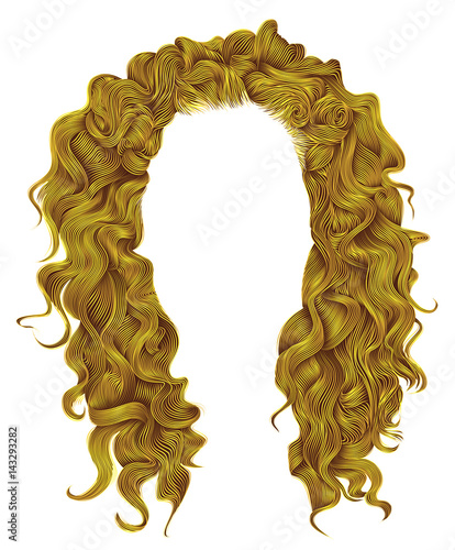 long curly hairs bright yellow  colors .  beauty fashion style . wig .
