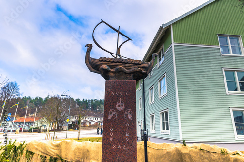 Norrtalje Sweden - April 1, 2017: Rurik memorial statue in Norrtalje, Sweden photo
