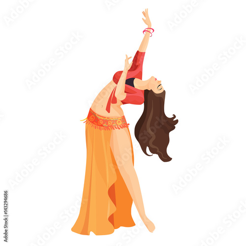 Belly dancer girl isolated on white. Professional caucasian woman dance