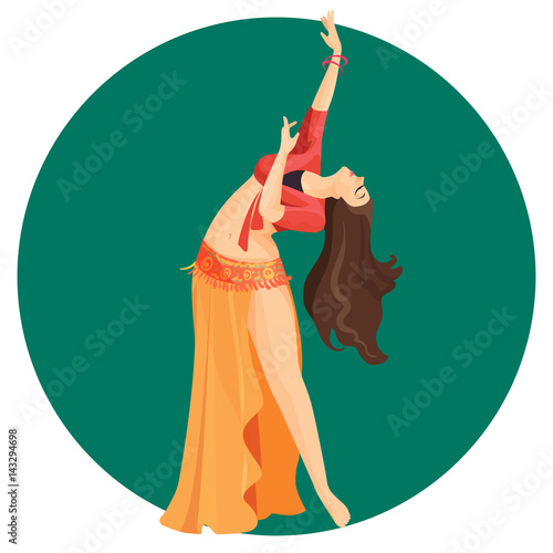 Belly dancer girl isolated on white. Professional caucasian woman dance