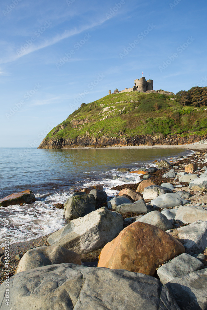 Criccieth North Wales UK historic coastal town in summer with blue sky on a beautiful day