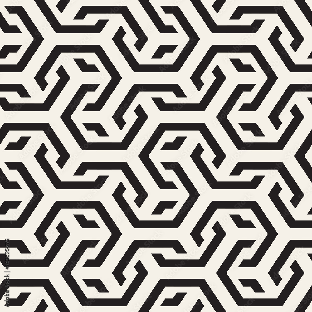 Vector Seamless Interlacing Lines Pattern. Repeating Geometric Background With Hexagonal Lattice. Vector Seamless Interlacing Lines Pattern. Repeating Geometric Background With Hexagonal Lattice.