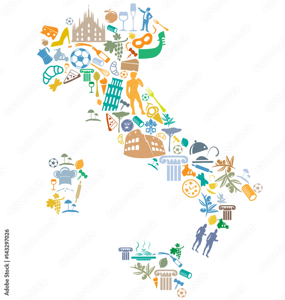 italian map with silhouette symbol set