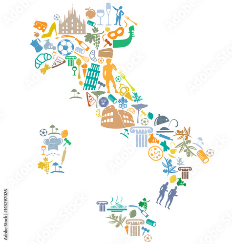 italian map with silhouette symbol set