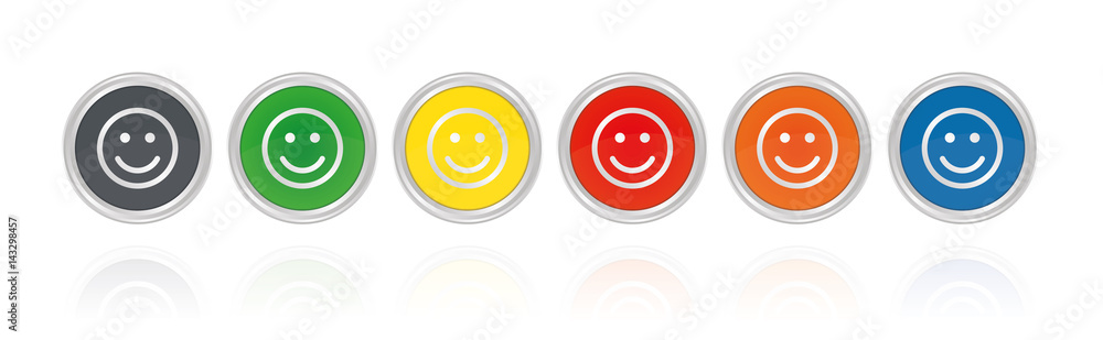Fototapeta premium Silberne Buttons, bunt - Smiley glücklich