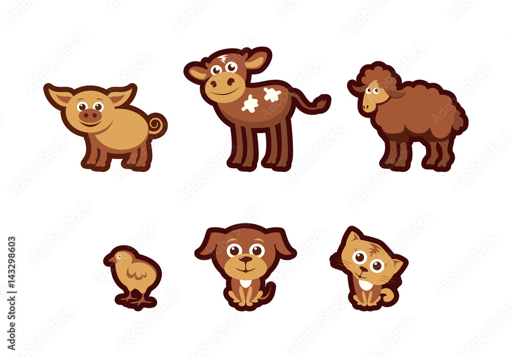 Farm animals vector. Young animals cartoon. Set of cute animals from the farm Farm animals vector. Young animals cartoon. Set of cute animals from the farm