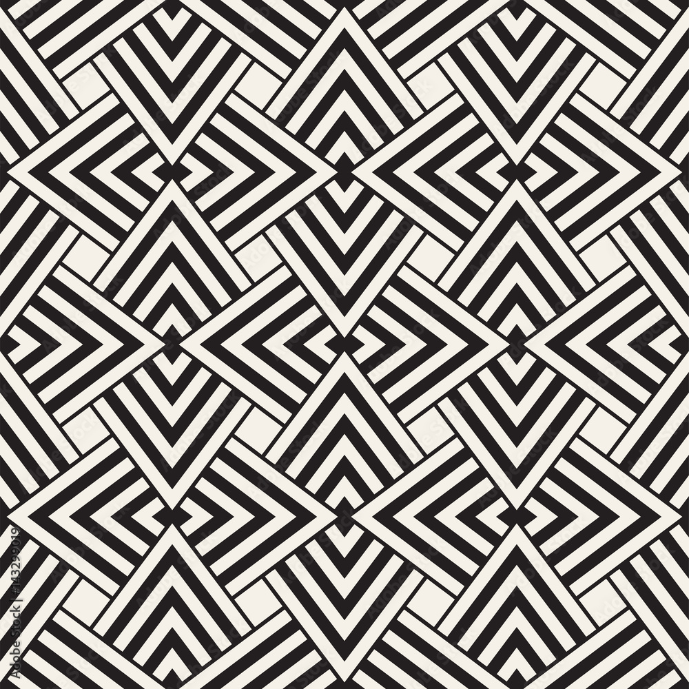 Geometric Ornament With Striped Rhombuses. Vector Seamless Monochrome Pattern Geometric Ornament With Striped Rhombuses. Vector Seamless Monochrome Pattern