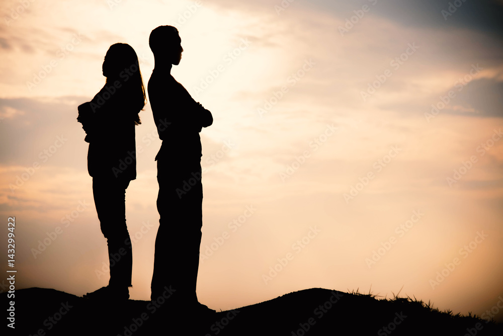 Silhouette of couple love argue, argue concept