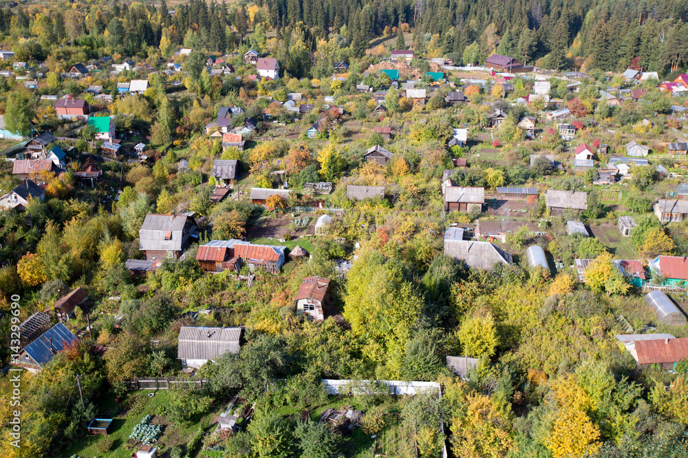 Aerial view of the cottages in Russia