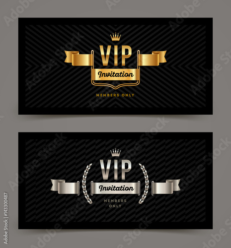 VIP golden and silver invitation template. Vector illustration.