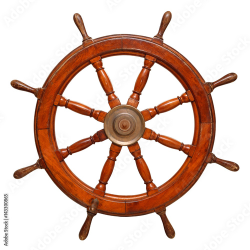 Vintage wooden ship steering wheel rudder