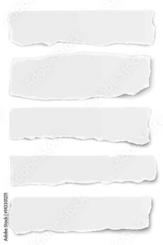 Collection of vector oblong torn paper tears isolated on white background