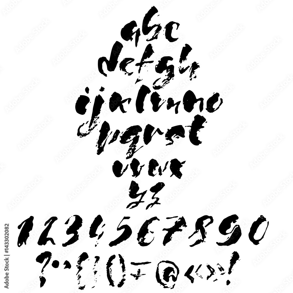 Hand drawn dry brush font. Modern brush lettering. Grunge style alphabet. Vector illustration. Hand drawn dry brush font. Modern brush lettering. Grunge style alphabet. Vector illustration.