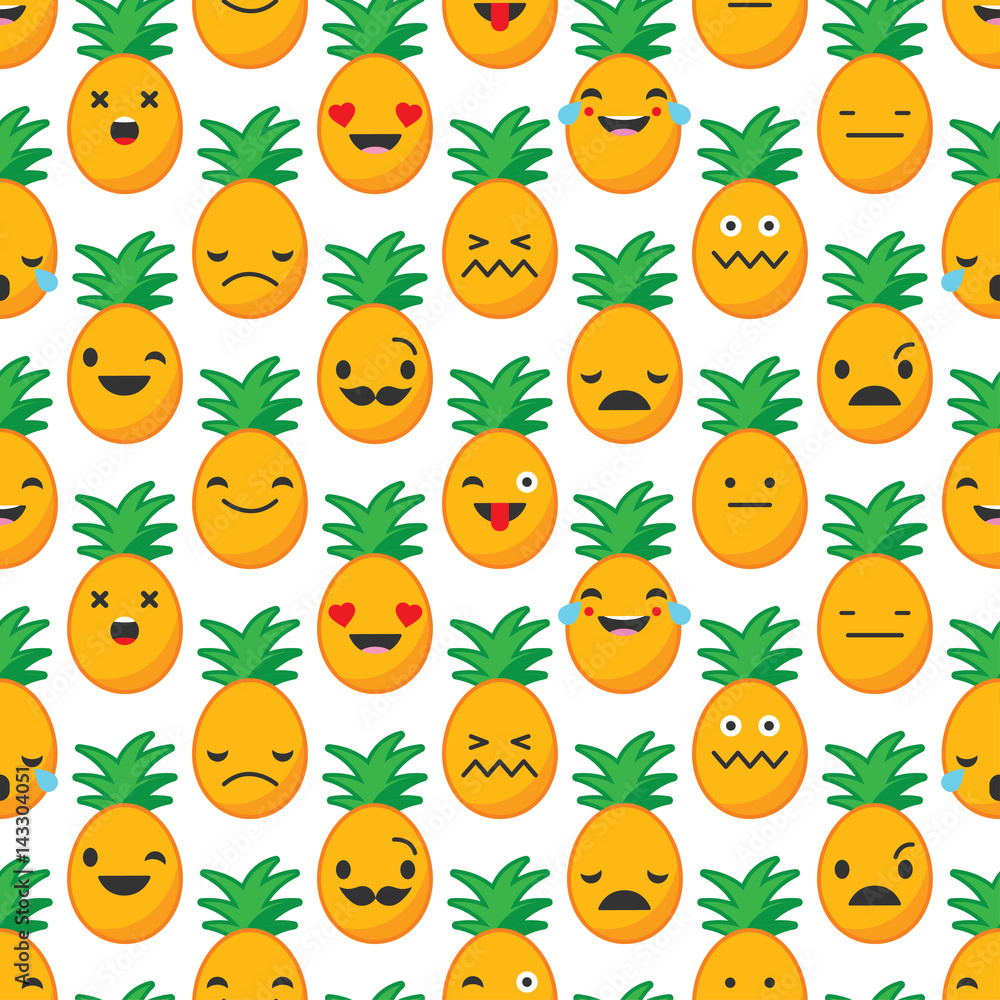 Fototapeta premium Seamless background with Pineapples emotions.