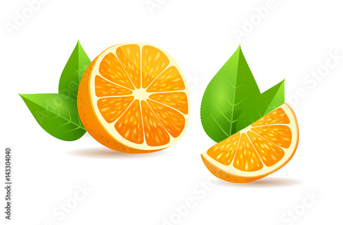 Orange with Leaves Cartoon Isolated Illustration