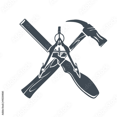 Crossed Hand tools for Carpenrty or Construction Label and Badges. Vector