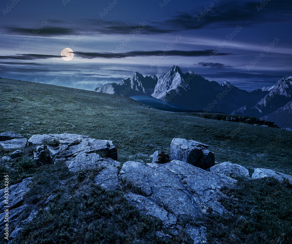 Obraz premium rocky peaks and rocks on hillside at night