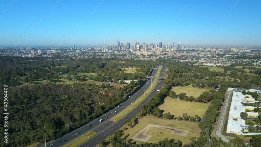 4k aerial video of highway traffic and Melbourne city CBD 4k aerial video of highway traffic and Melbourne city CBD