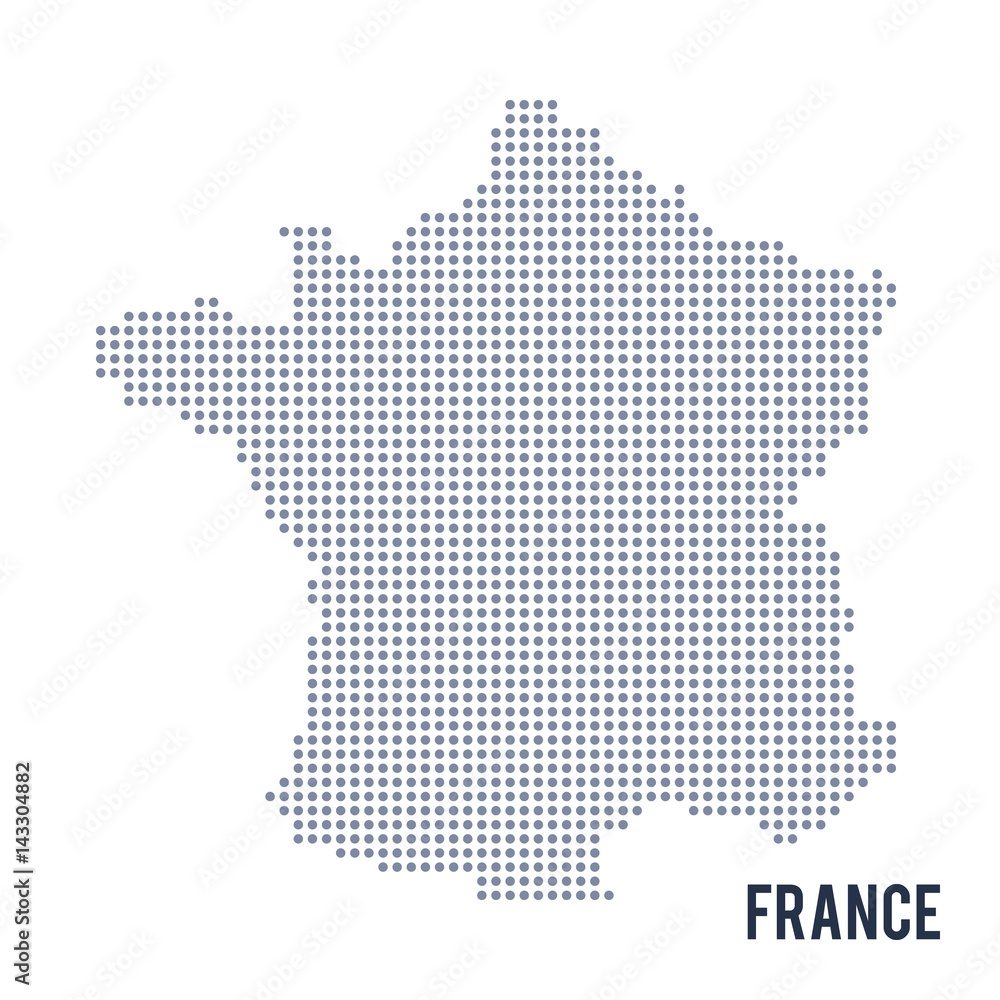 Vector dotted map of France isolated on white background .