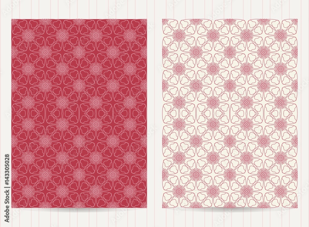 5x7 inch size cards in pink color. Vector luxury templates for restaurant menu, flyer, greeting card, brochure, book cover and any other decoration.