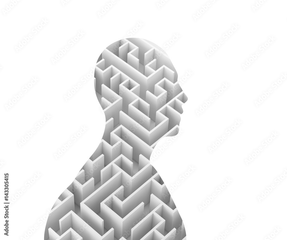 Human shape and Maze isolated on white background, 3d rendering ...