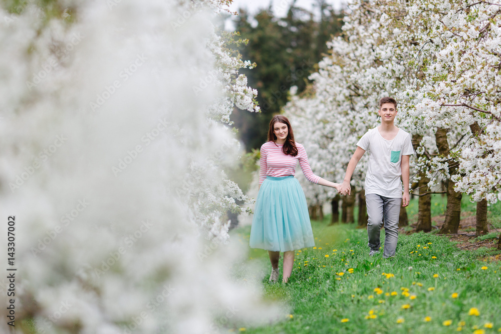 Fototapeta premium Spaziergang durch die Baumplantage, verliebtes Paar