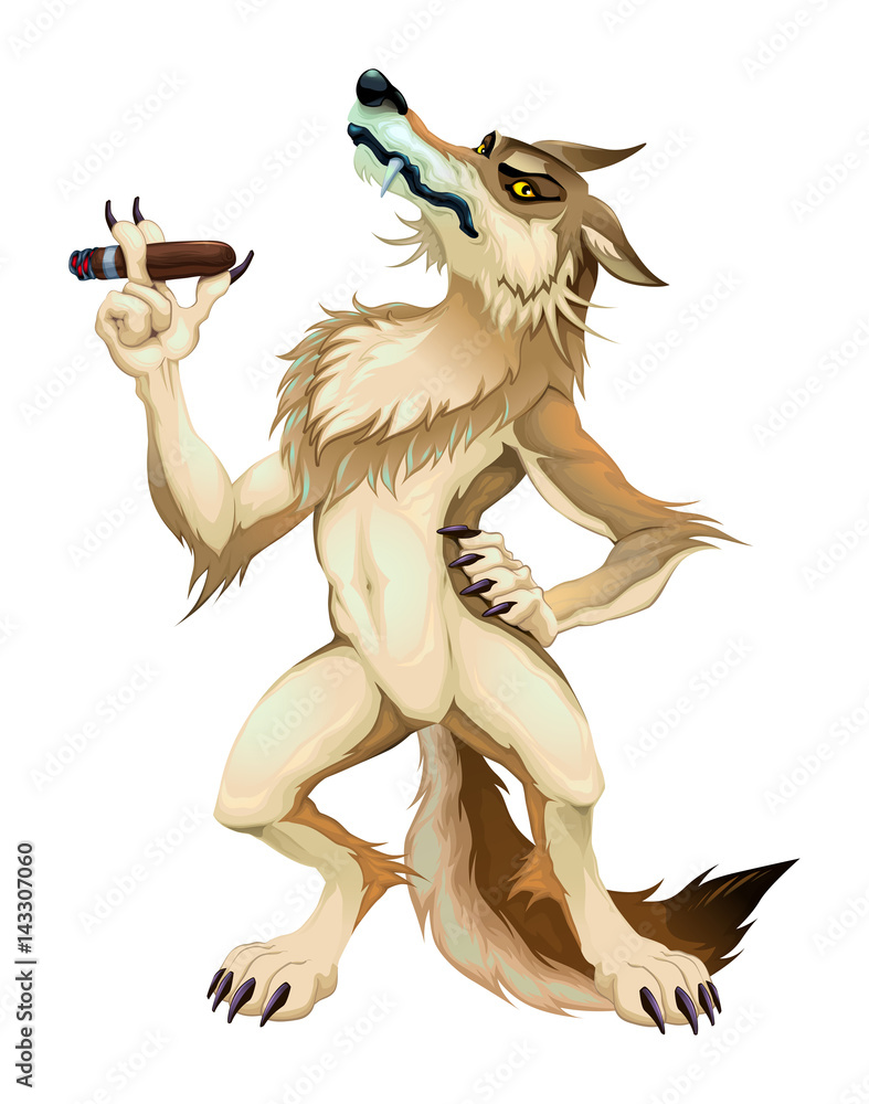 Naklejka premium Big bad wolf with cigar
