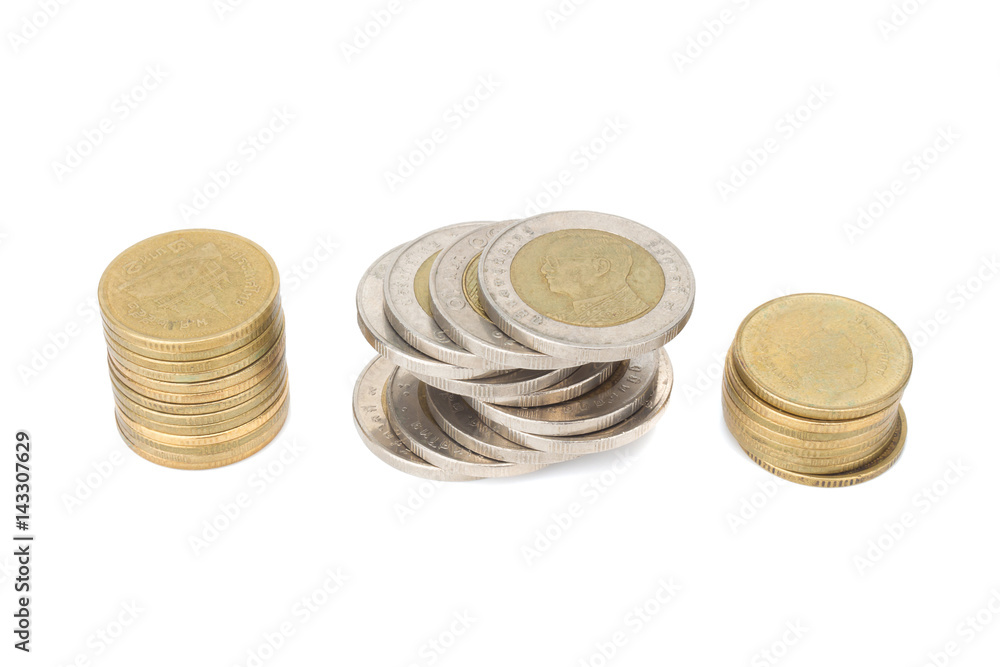 silver and glod coin stack. town. pile. isolated on white background silver and glod coin stack. town. pile. isolated on white background