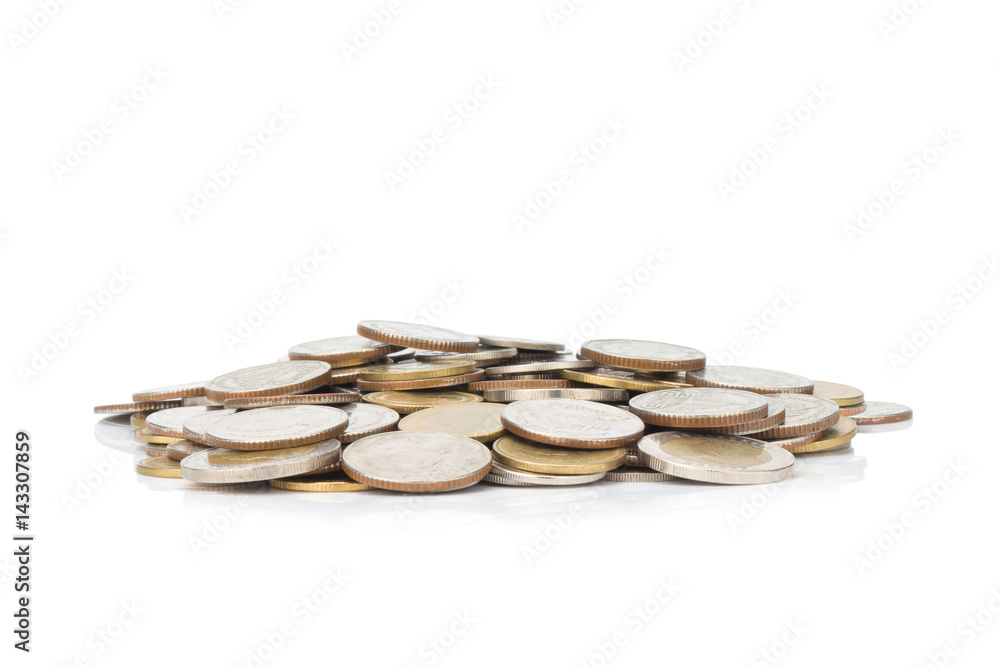silver and glod coin stack. town. pile. isolated on white background silver and glod coin stack. town. pile. isolated on white background