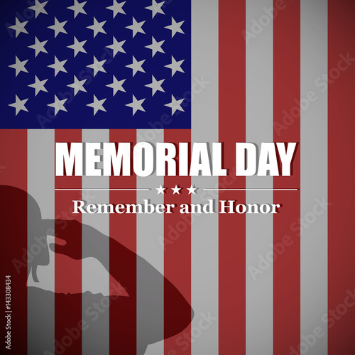 Vector Memorial Day background with soldier's silhouette and USA national flag.