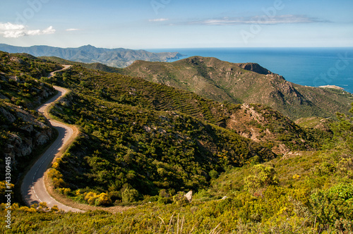 Winding road through mountains in the coast of Cap de Creus, Girona, Spain photo