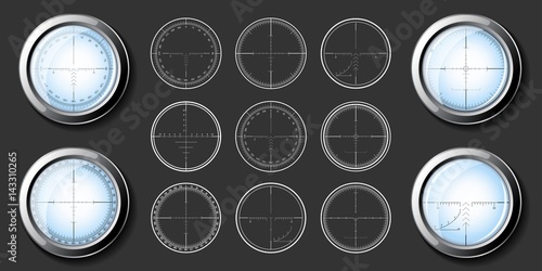 Set of military design elements - crosshair sniper scopes. Vector illustration.