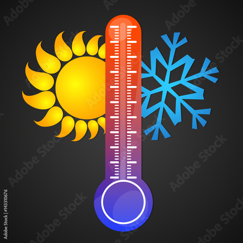 Thermometer, sun and snowflake vector