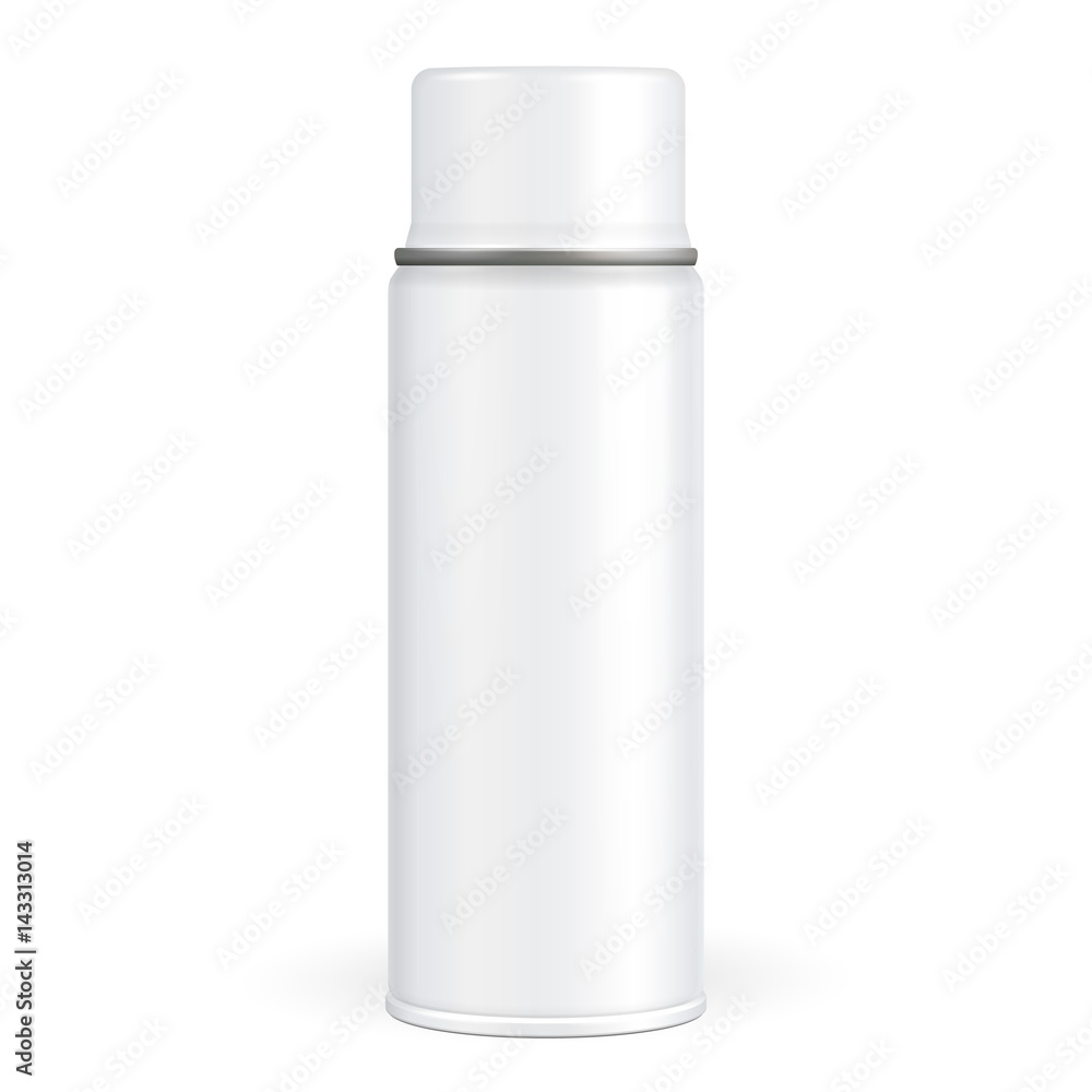 White Paint Aerosol Spray Metal 3D Bottle Can, Graffiti, Deodorant, Household Chemicals, Poison. Front View. Illustration Isolated On White Background. Mock Up Template For Your Design. Vector EPS10 White Paint Aerosol Spray Metal 3D Bottle Can, Graffiti, Deodorant, Household Chemicals, Poison. Front View. Illustration Isolated On White Background. Mock Up Template For Your Design. Vector EPS10