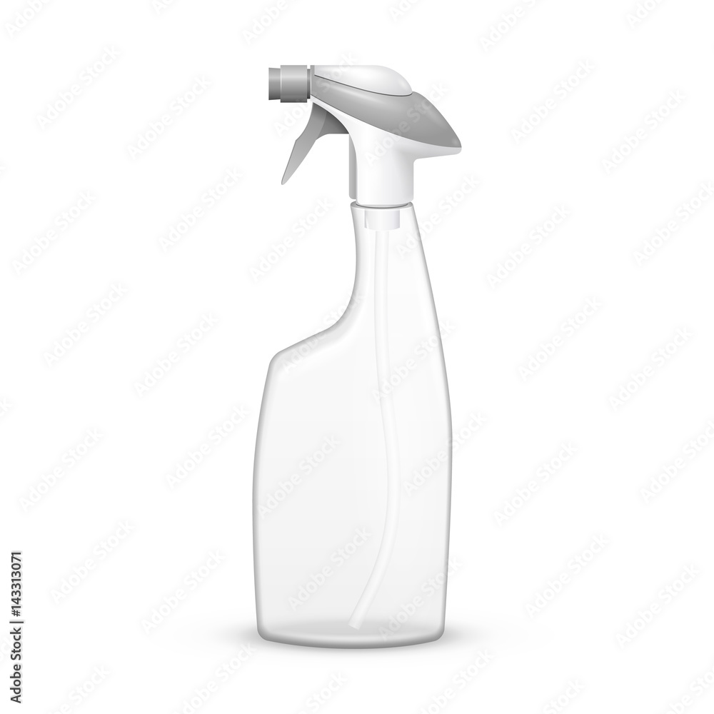 White Blank Spray Pistol Cleaner Plastic Bottle. Illustration Isolated On White Background. Mock Up Template Ready For Your Design. Vector EPS10 White Blank Spray Pistol Cleaner Plastic Bottle. Illustration Isolated On White Background. Mock Up Template Ready For Your Design. Vector EPS10