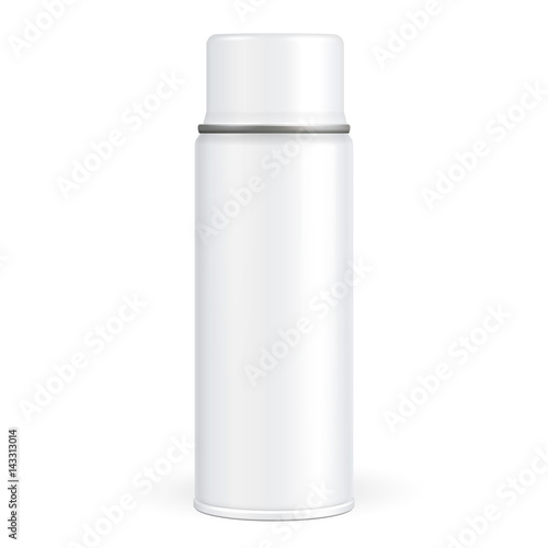 White Paint Aerosol Spray Metal 3D Bottle Can, Graffiti, Deodorant, Household Chemicals, Poison. Front View. Illustration Isolated On White Background. Mock Up Template For Your Design. Vector EPS10