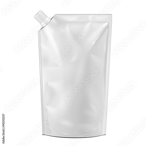 White Blank Foil Food or Drink Bag with Spout Vector EPS10